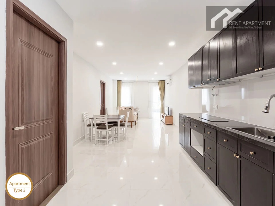 ID 2030 type 3 apartment entrance hallway with kitchen dining area and view to living room