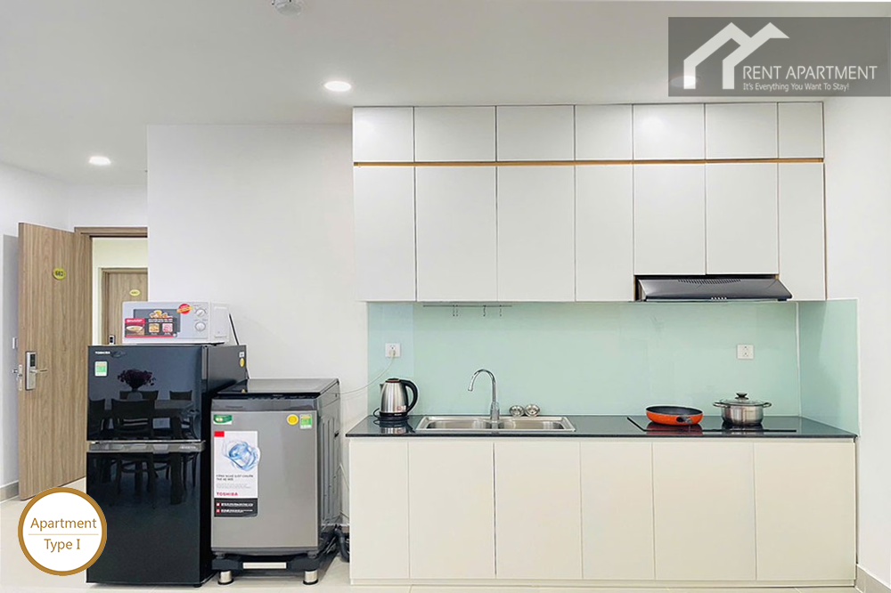 ID 2031 type 1 modern kitchen with white cabinets washing machine and refrigerator