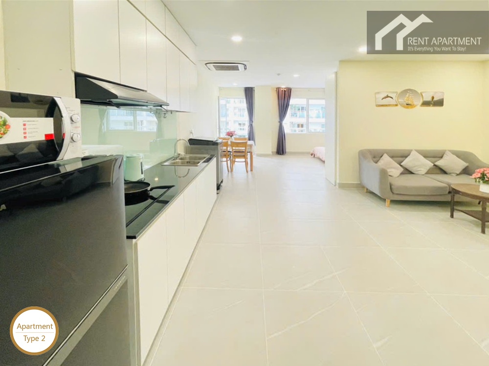 ID 2031 type 2 kitchen area with refrigerator microwave stove sink and open living space