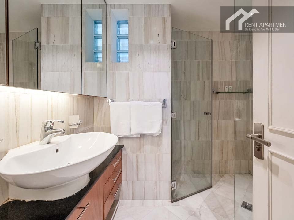 ID 2054 bright ensuite bathroom with vanity sink mirror glass shower and towel rack