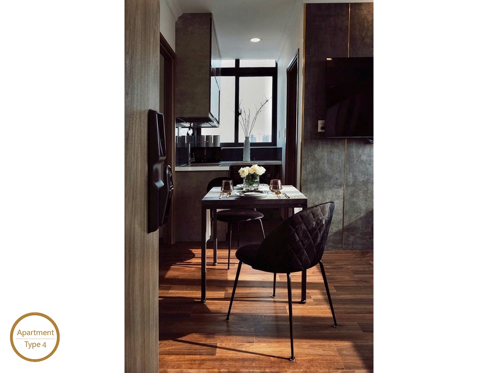 ID 2153 type 4 cozy dining setup with velvet chairs flower vase and window view