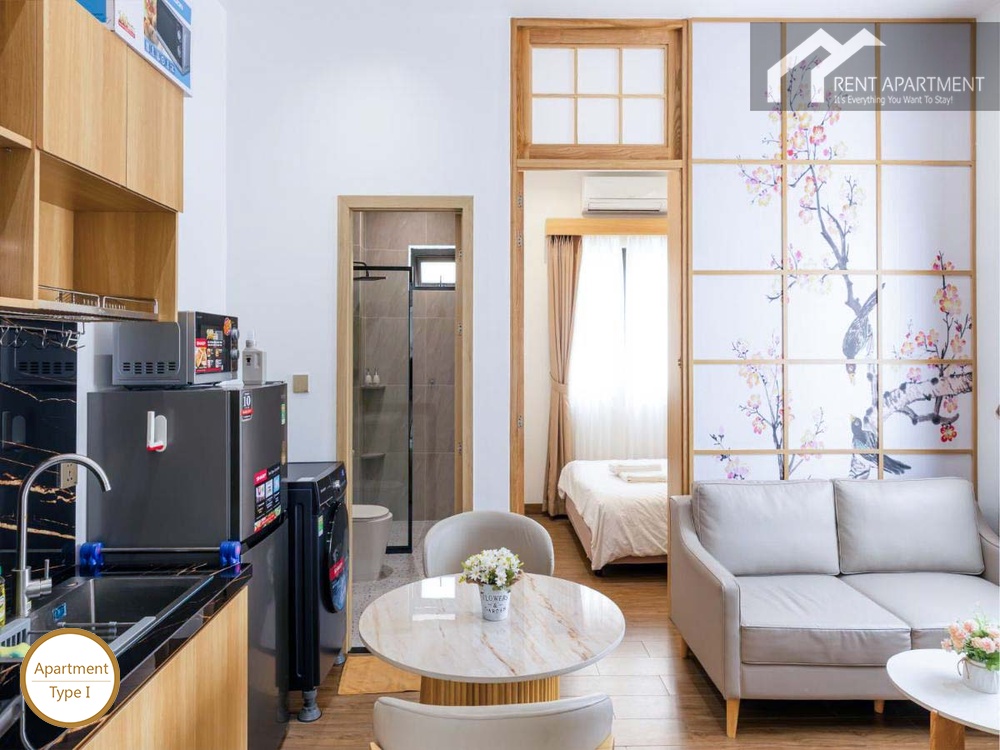 ID 2166 type 1 open plan living space with kitchenette dining area and shoji screen bedroom entrance