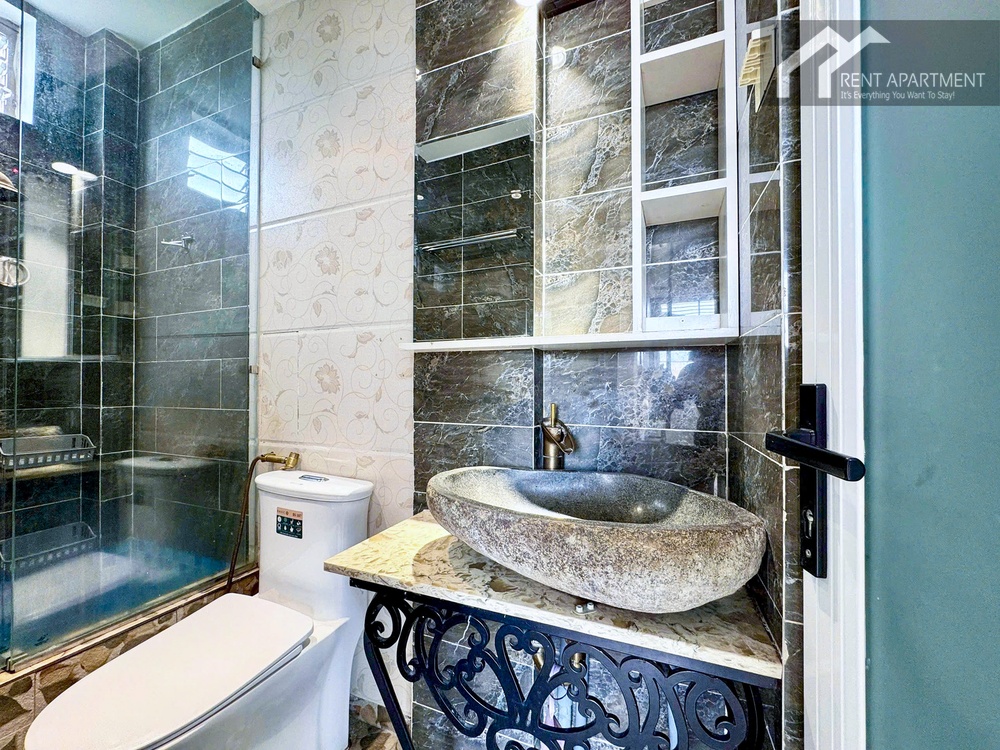 ID 2221 bathroom with toilet stone sink and glass shower cabin