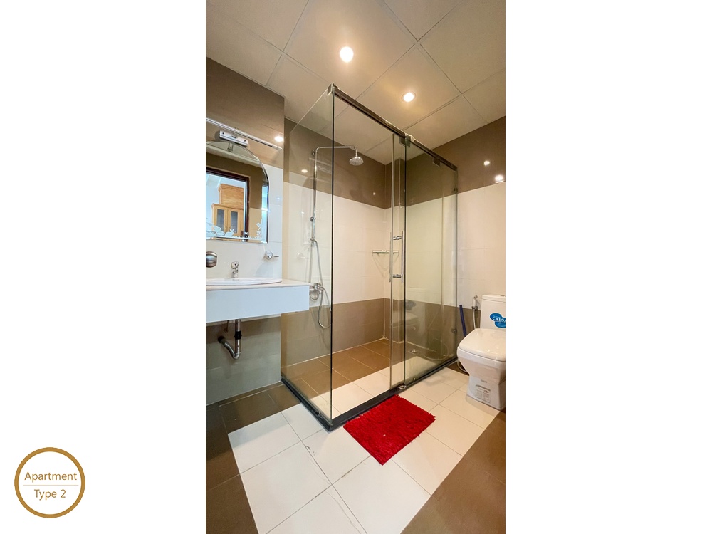 ID 2222 modern bathroom with glass shower cabin and vanity sink