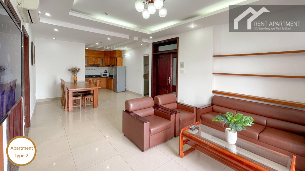 ID 2222 spacious living room with brown leather sofa set and open kitchen