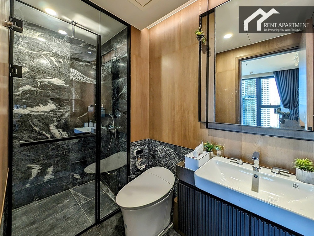 ID 2225 chic bathroom with glass shower toilet and mirror reflecting city view