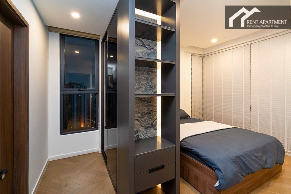 ID 2227 master bedroom with wooden bed and custom wardrobe shelves