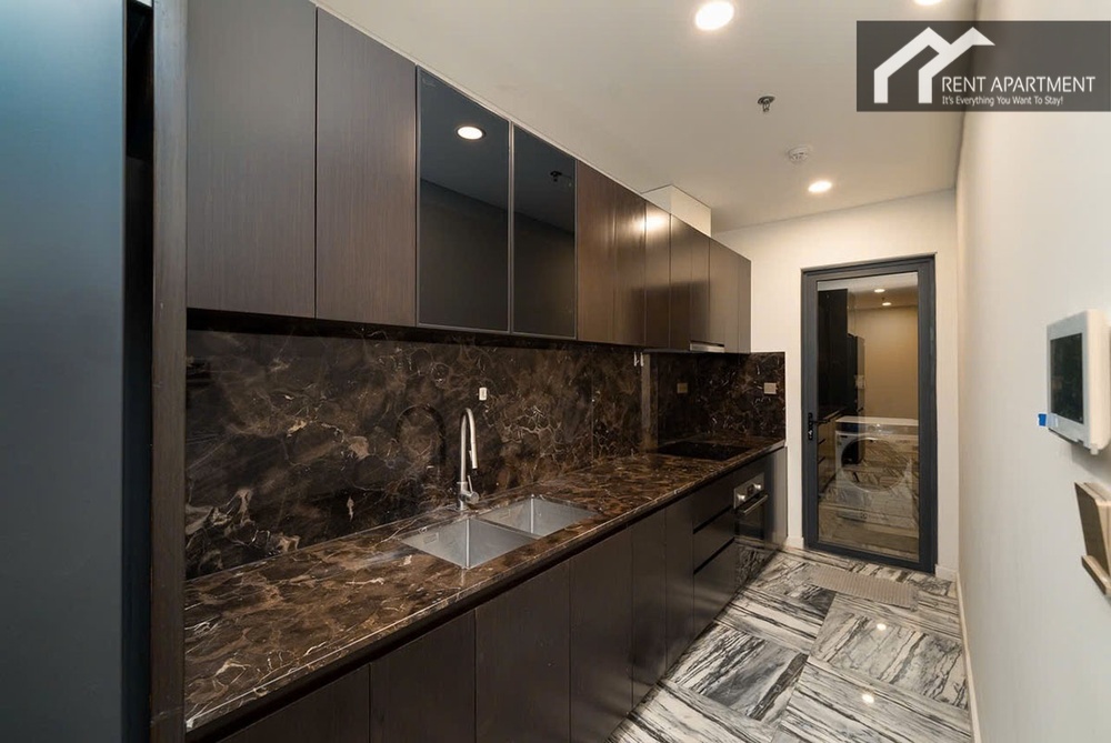 ID 2227 modern kitchen with dark wooden cabinets and marble countertops