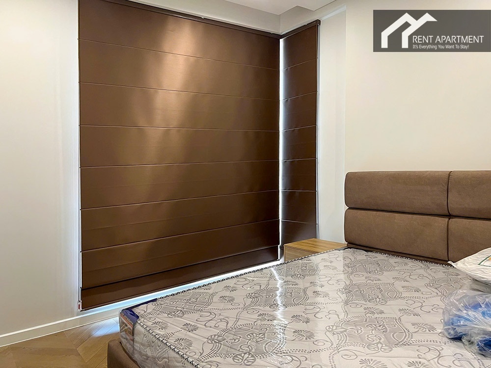 ID 2229 bedroom bed setup with brown roman blinds and mattress