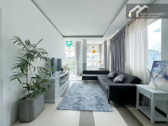 ID 2231 living room wide view with green palm plant and sofa