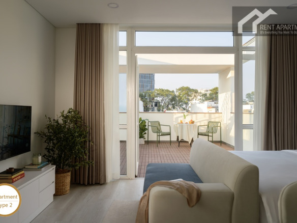 ID 2235 studio living space with garden balcony view