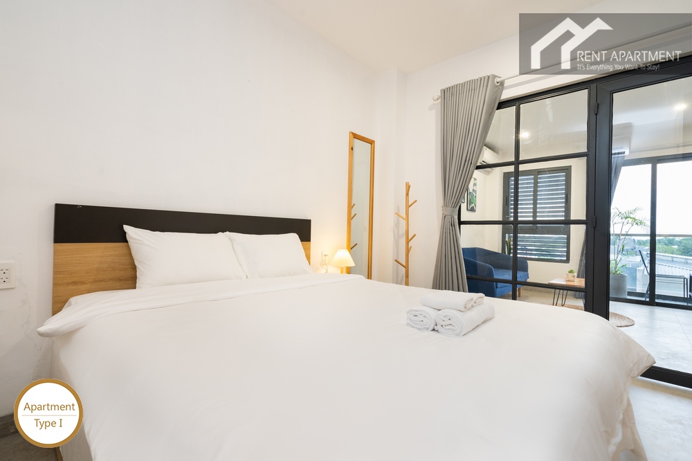 ID 2240 type 1 cozy bedroom with white bed linen full length mirror and glass partition
