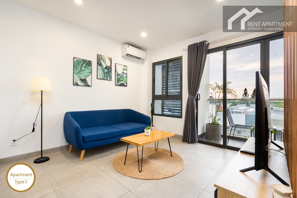 ID 2240 type 1 modern living room with blue sofa and balcony glass door