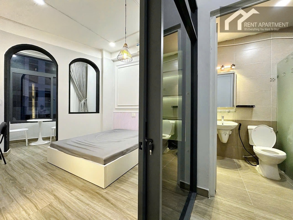 ID 2242 bedroom with arched windows and ensuite bathroom entrance