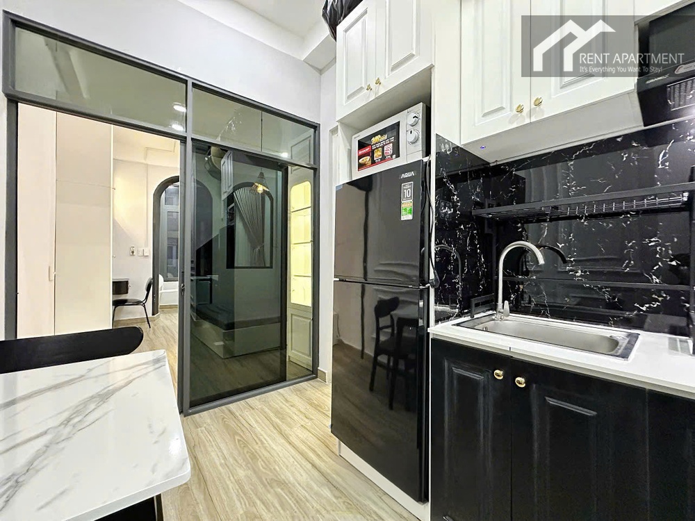 ID 2242 kitchen counter with microwave refrigerator and sliding door