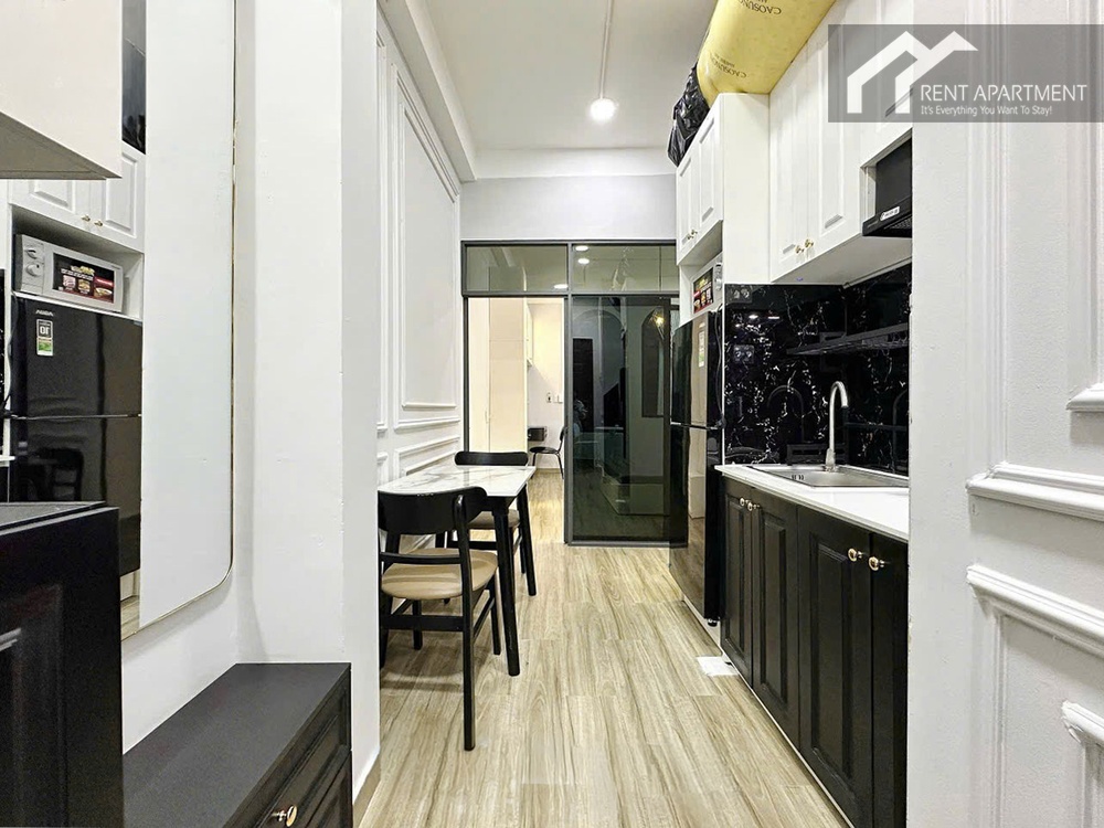 ID 2242 modern kitchen corridor with dining table and appliances