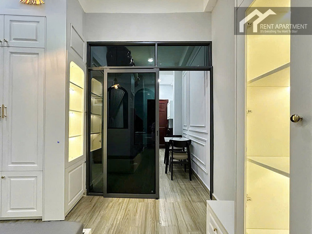 ID 2242 sliding glass door partition and lighted display shelves