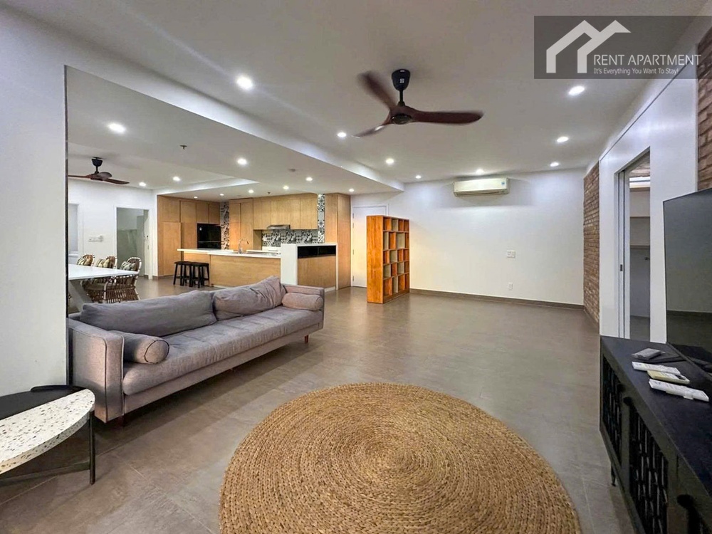 ID 2244 wide angle living room overview with grey sofa and open kitchen