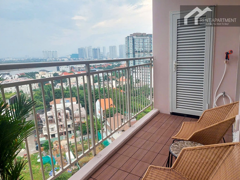 ID 2245 wooden deck balcony with outdoor seating and river view