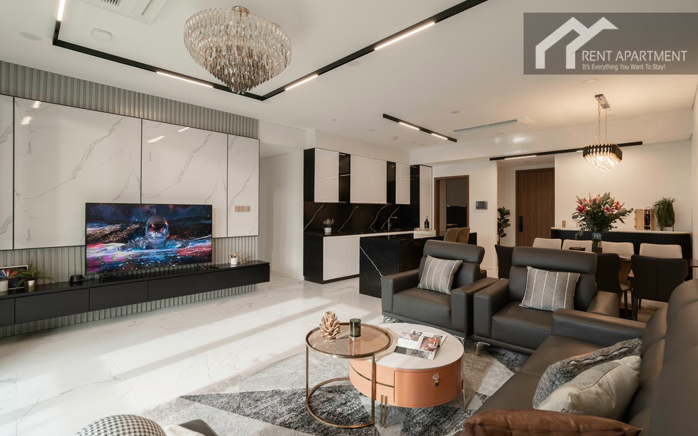 ID 2256 wide angle living room with modern tv wall open kitchen and dining area