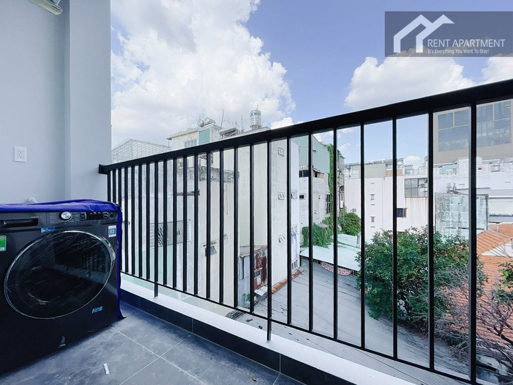 ID 2257 sunny private balcony with washing machine and neighborhood view