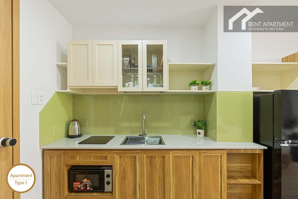 ID 2260 type 1 modern kitchenette with wooden cabinets and built in appliances