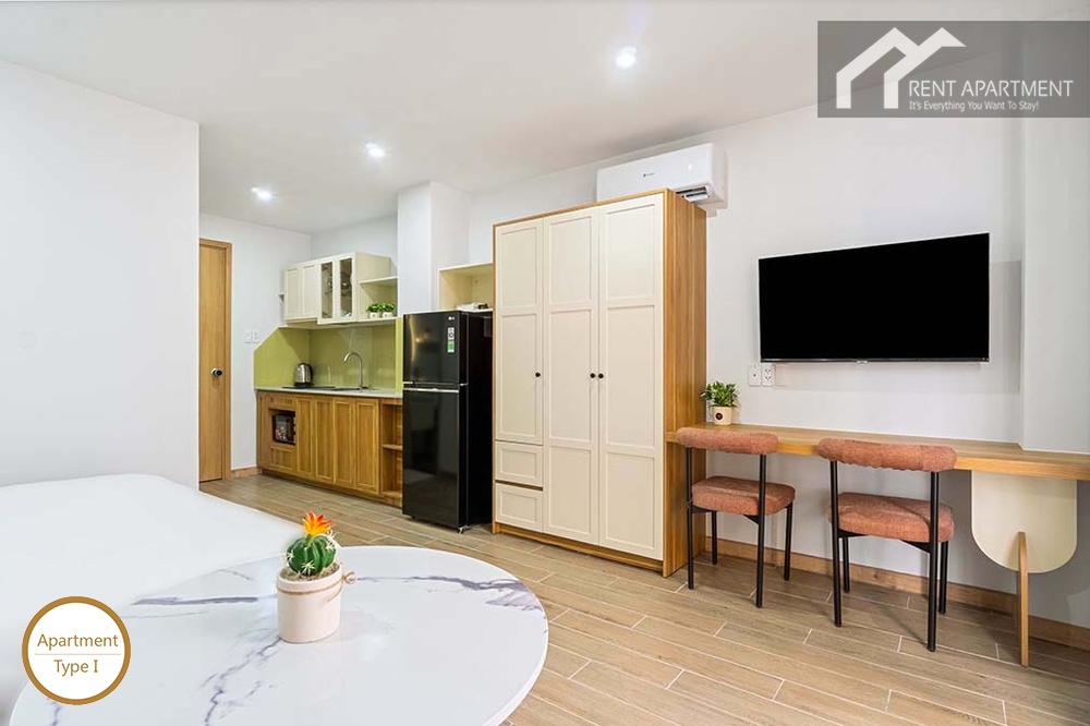 ID 2260 type 1 studio interior with wall mounted tv desk and wardrobe