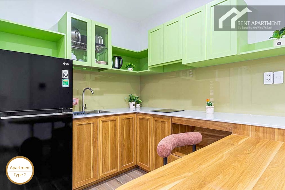 ID 2260 type 2 modern kitchen with green cabinets and breakfast counter