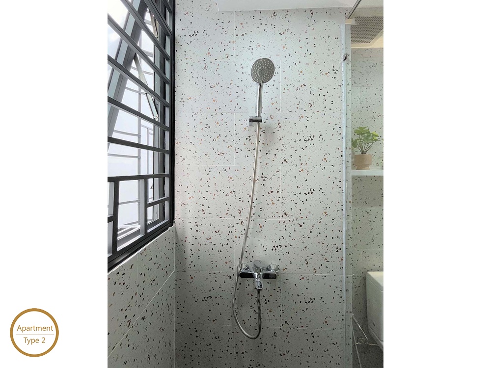 ID 2260 type 2 modern shower area with window and terrazzo tiles