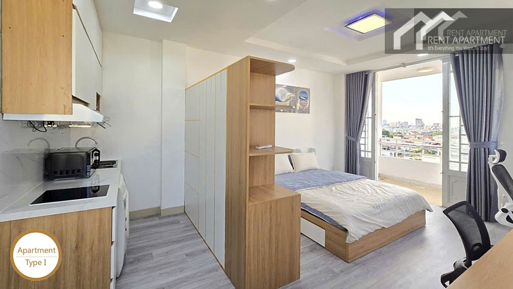ID 2218 type 1 studio living space with bed kitchen and desk