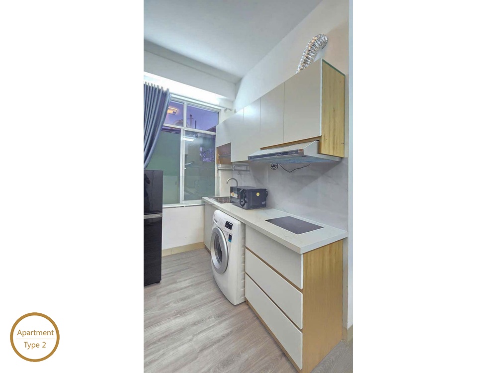 ID 2218 type 2 modern kitchen counter with washing machine and induction hob