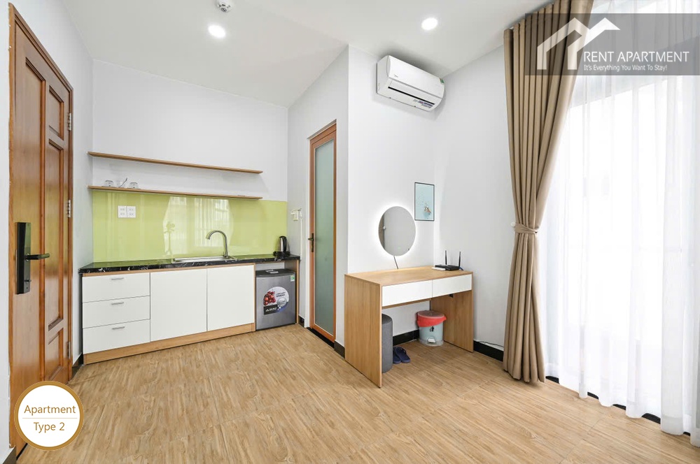 ID 2223 type 2 studio entrance showing kitchenette and vanity study desk