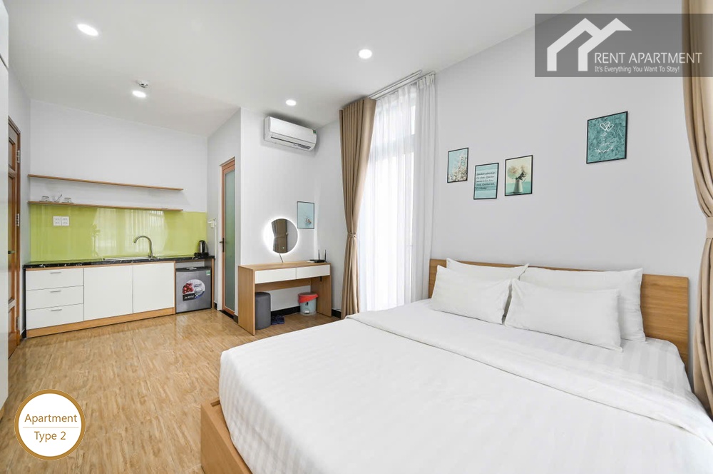 ID 2223 type 2 studio layout featuring double bed kitchenette and vanity desk
