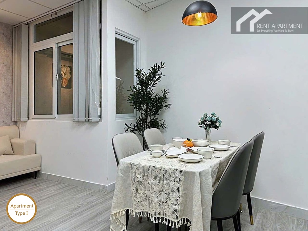ID 2262 type 1 dining table with tableware set chairs and pendant lamp
