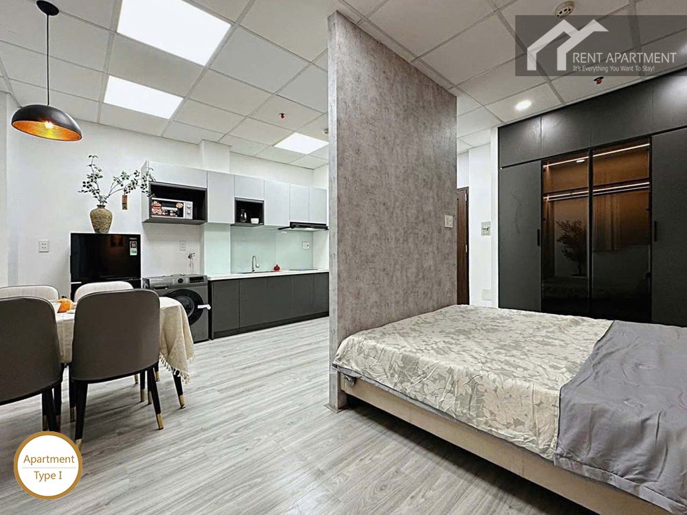 ID 2262 type 1 open studio layout with bed partition and fitted kitchen