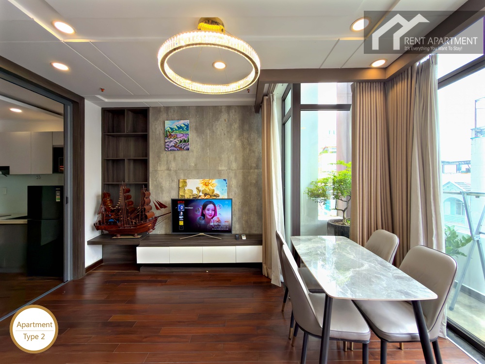 ID 2262 type 2 living and dining area with marble table tv unit and balcony view
