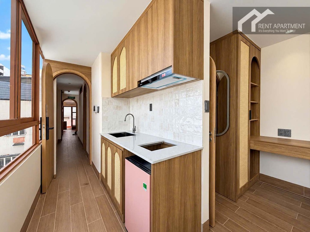 ID 2263 modern kitchenette with wooden cabinets induction cooktop and sink