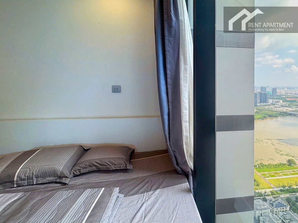 ID 2268 bedroom with double bed and panoramic river and city view